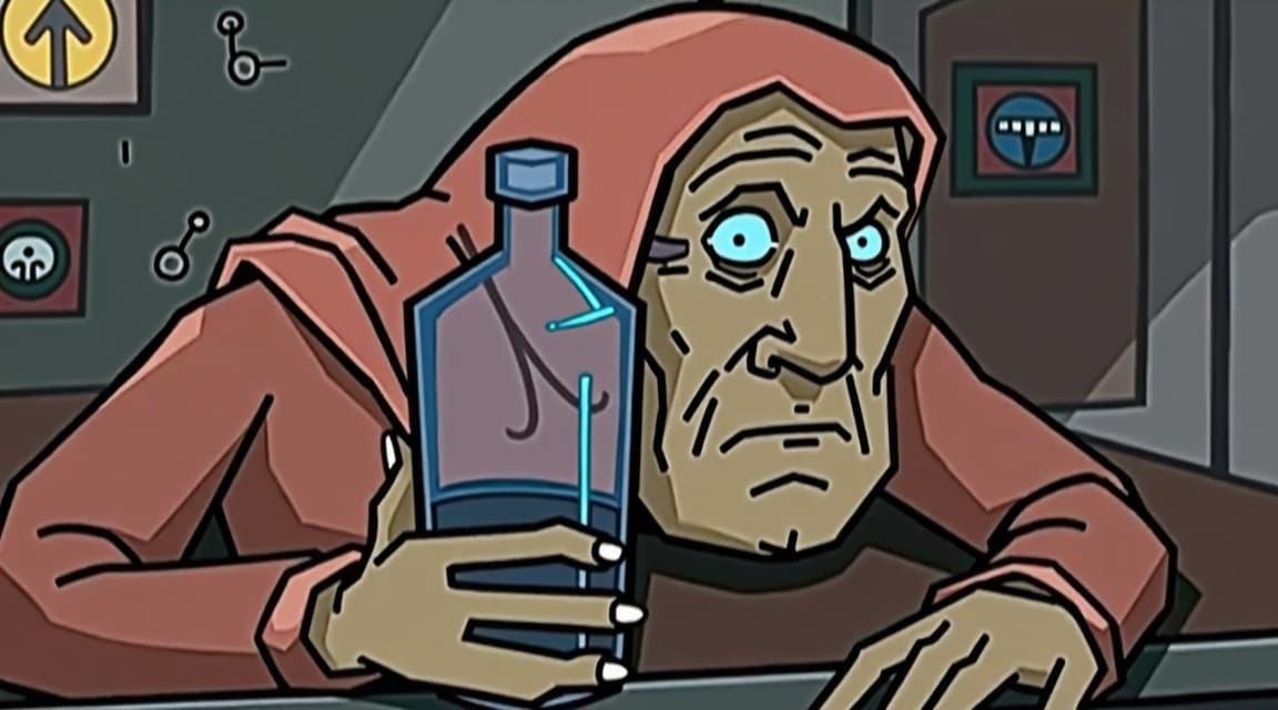 Synthwave Bar Scene with a Weary Man