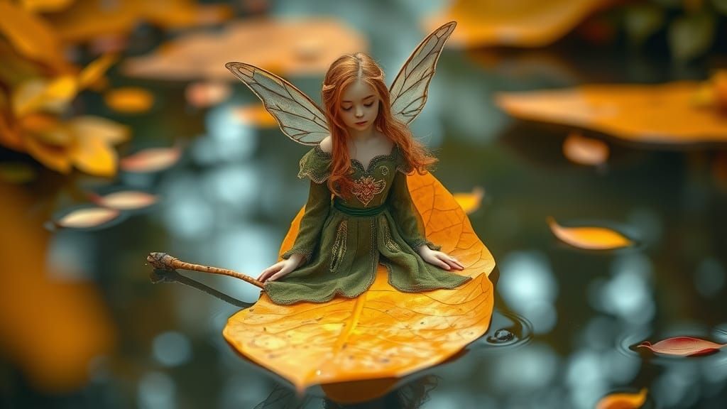 Fairy on Autumn Leaf in Renaissance Style