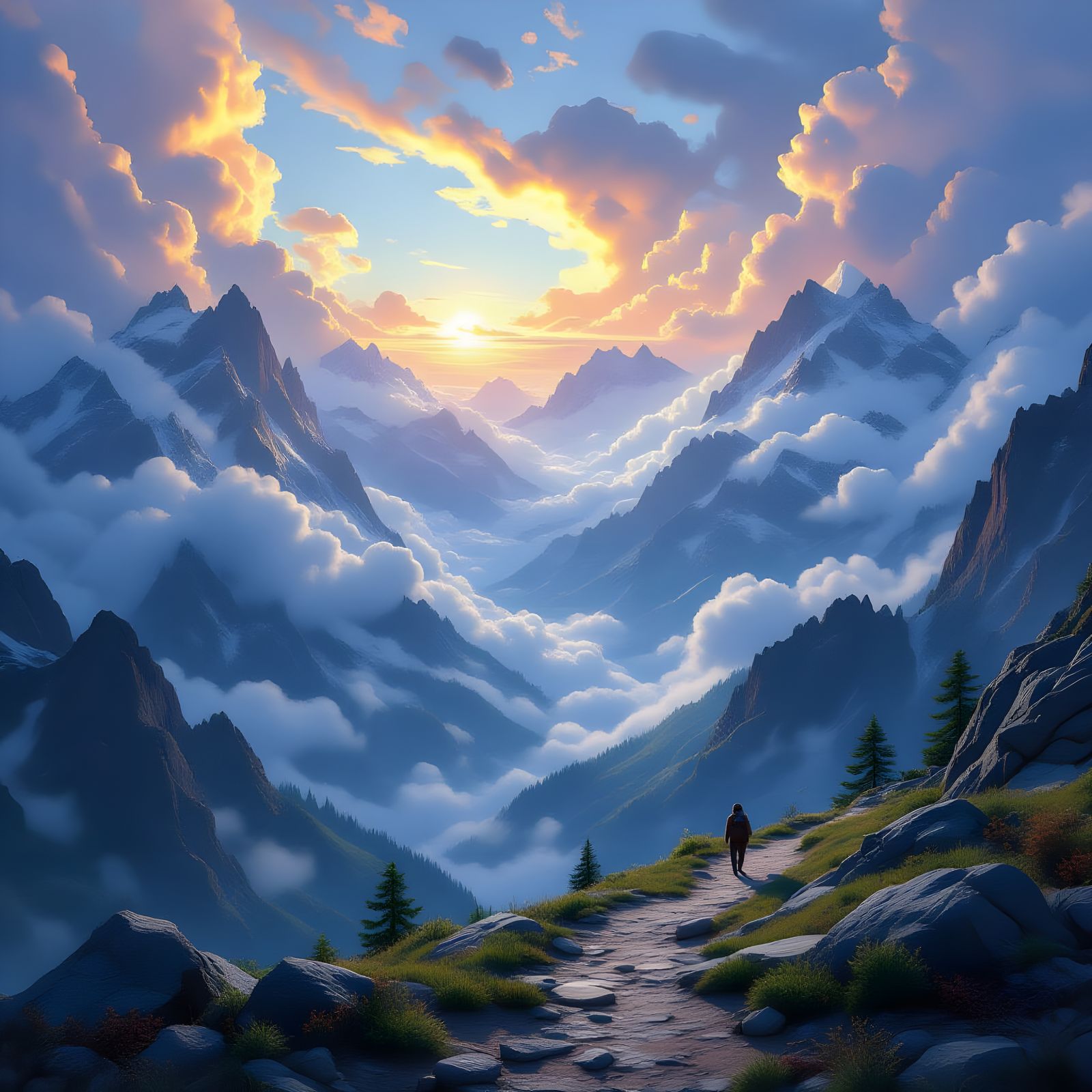 Fantastical Mountain Landscape with Winding Trails