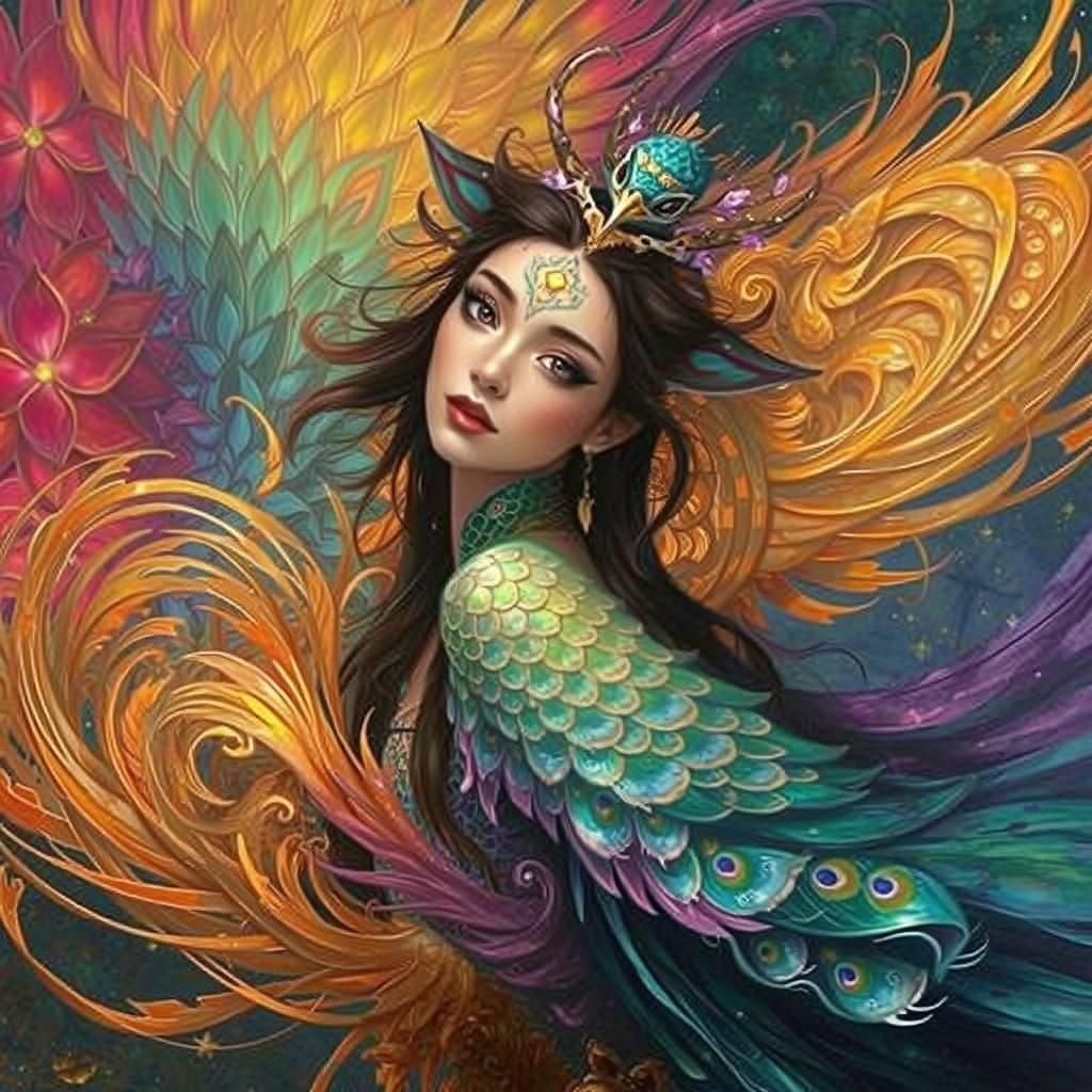 Dragon Peacock Woman in Abstract Expressionism Style