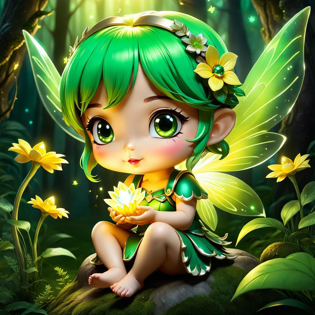 Adorable Chibi Fairy in Magical Forest: Splash Art