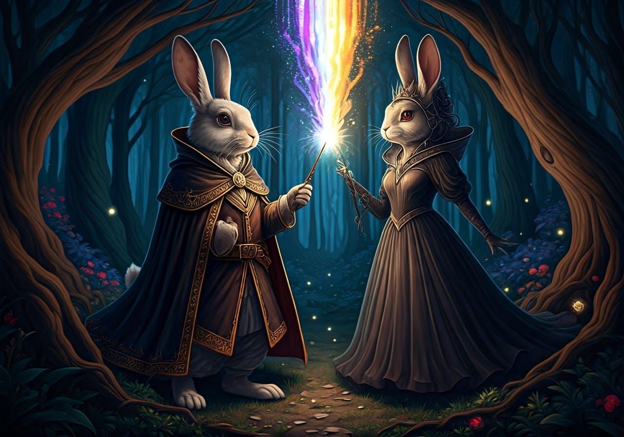 Rabbit Wizards' Mystical Duel in Anime Style