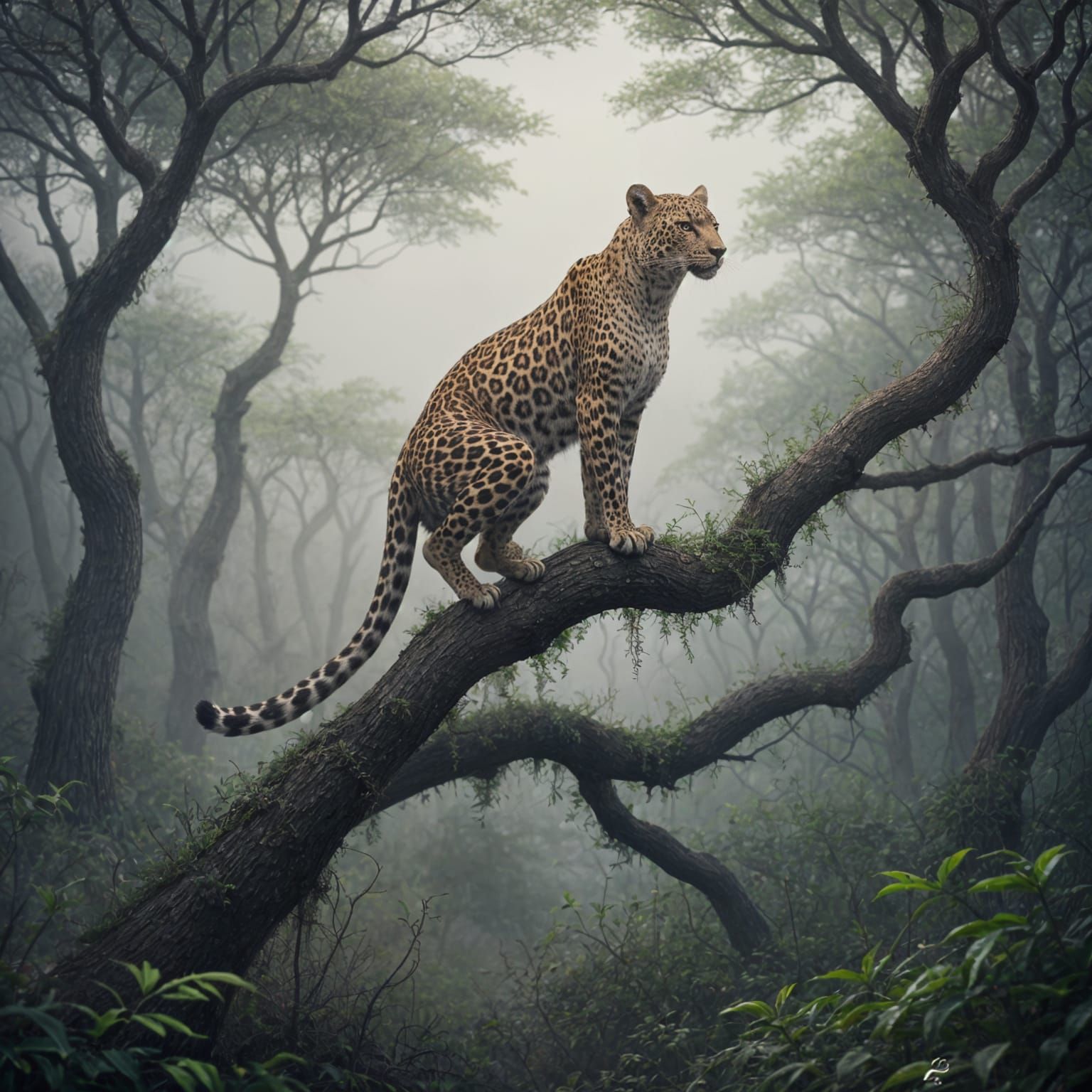 Leopard's Call in the Misty Savannah