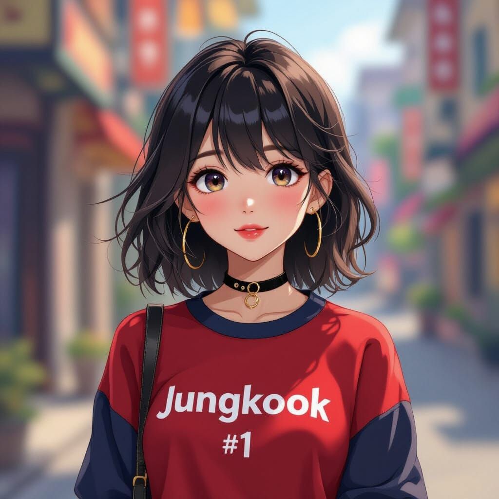 Anime Girl in Red, Black, and Blue