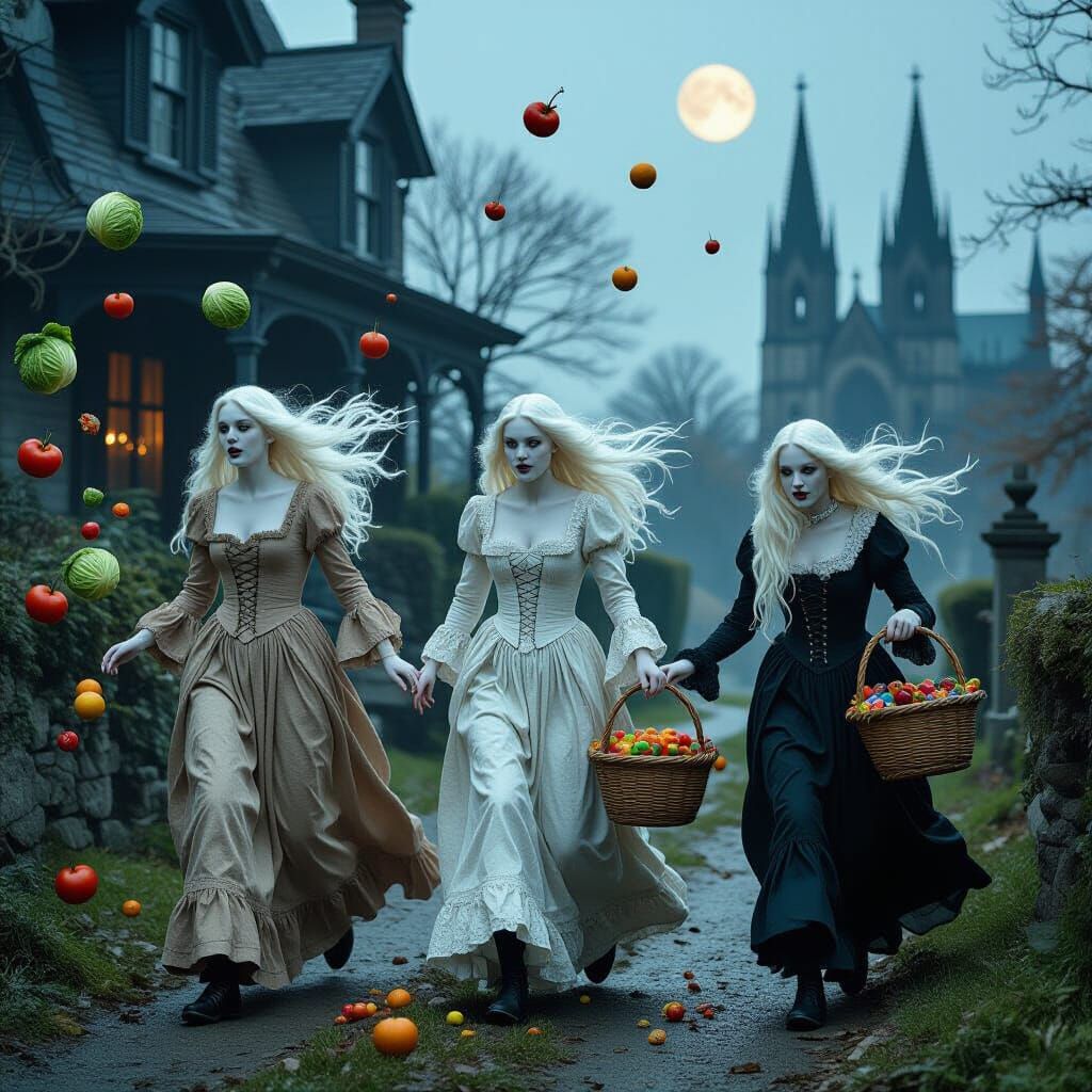 Ethereal Banshees Trick-or-Treating in Pre-Raphaelite Style