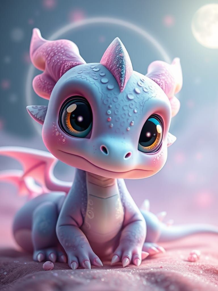 Dreamy Dragon with Shimmering Eyes in Whimsical Fantasy Land...