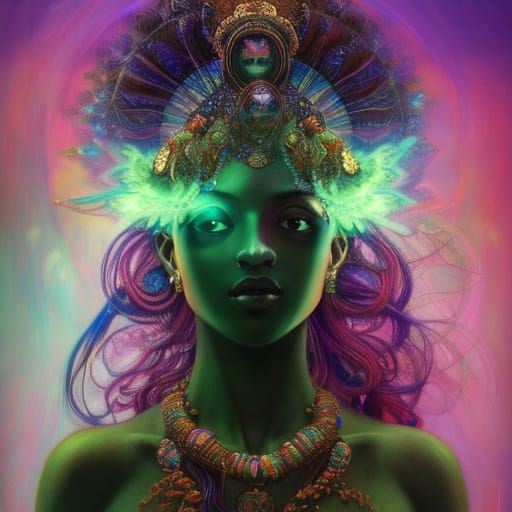Iridescent Chakra Goddess with Alien Jewelry