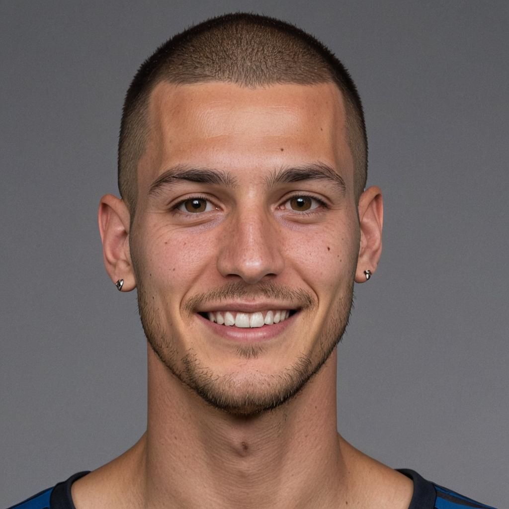 Detailed Portrait of a Smiling Soccer Player in Studio Light...
