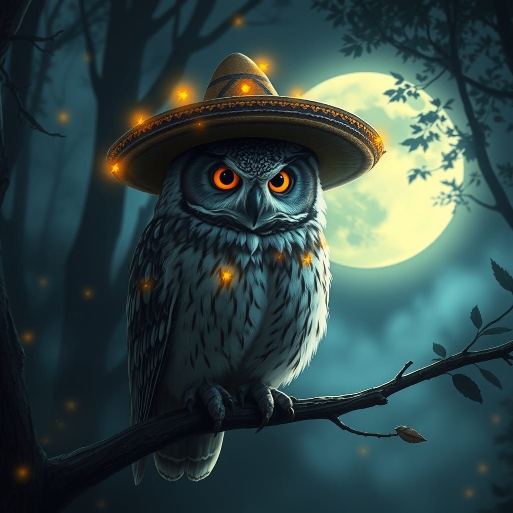 Wise Owl in Moonlit Forest: Fantasy Concept Art