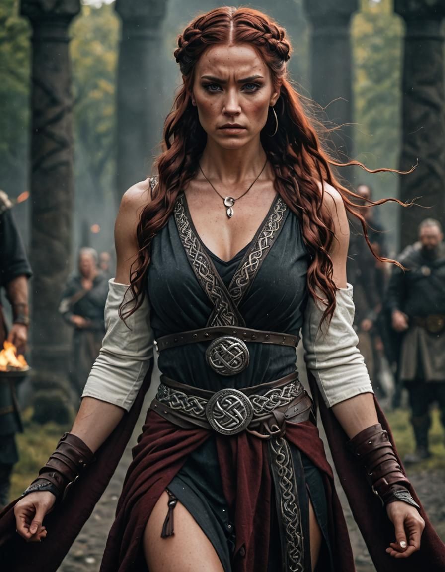 Celtic Chieftain Woman with Braided Hair in Digital Photo