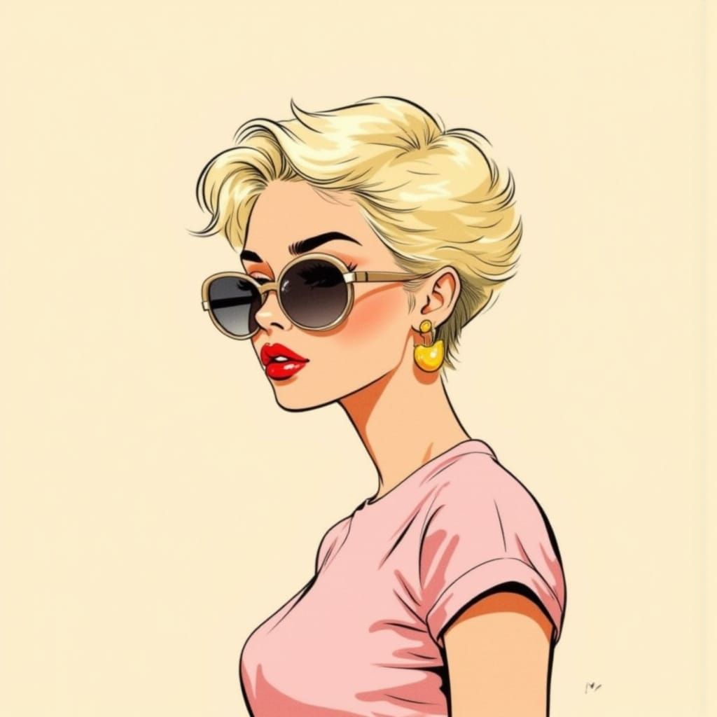 Cartoon Illustration of Blonde Person with Sunglasses