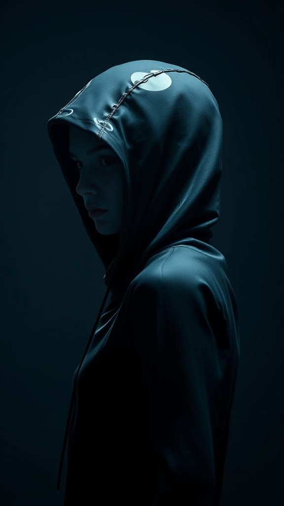 Dark Futuristic Figure in Latex Gimp Hood