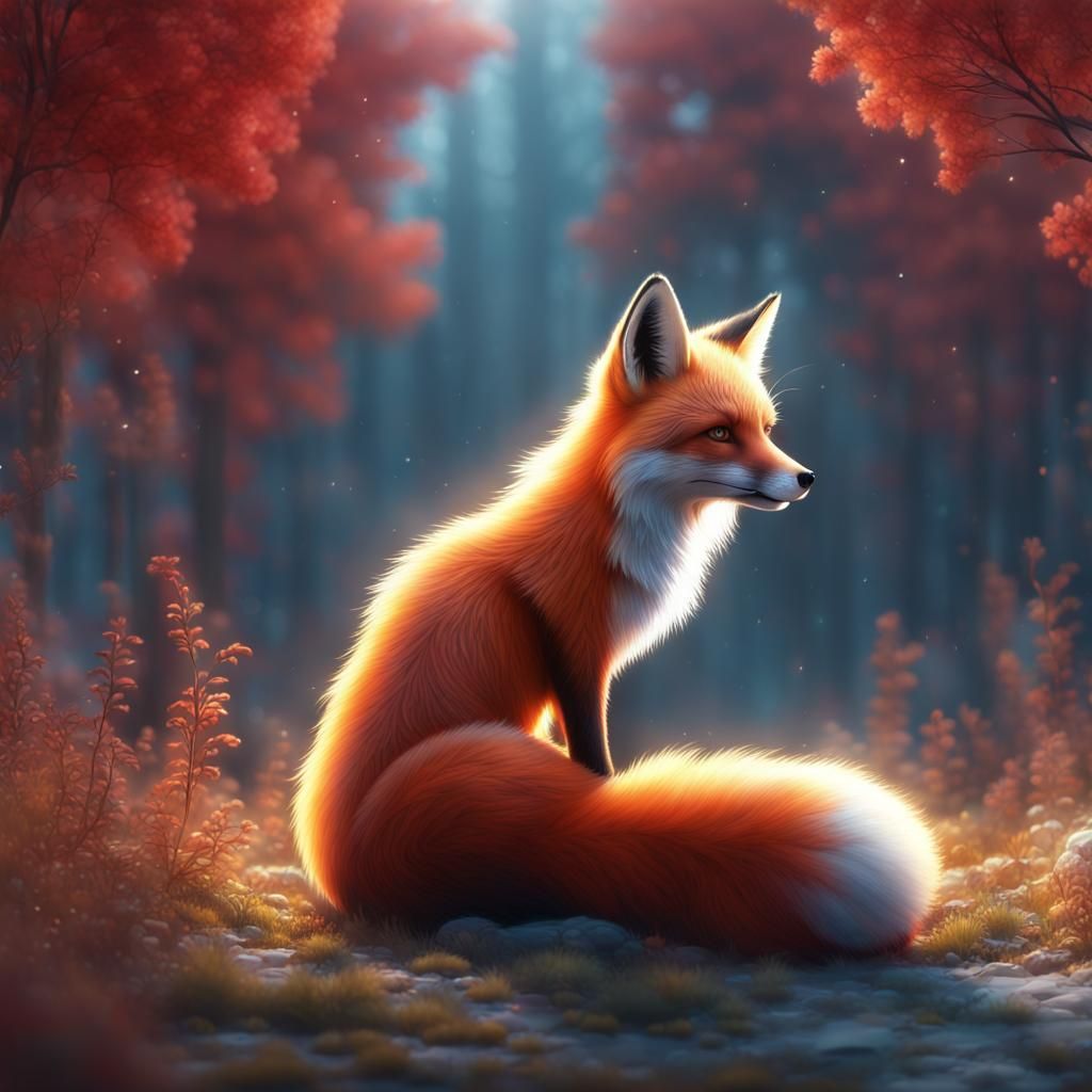 Kaleidoscopic Red Fox Portrait in Hyperrealistic Detail