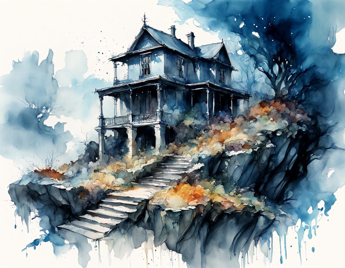 Mystical Ancient Ruin in Expressive Watercolour Style