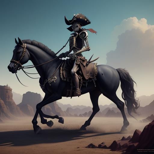 Skeleton Pirate on Horseback: Detailed Fantasy Art