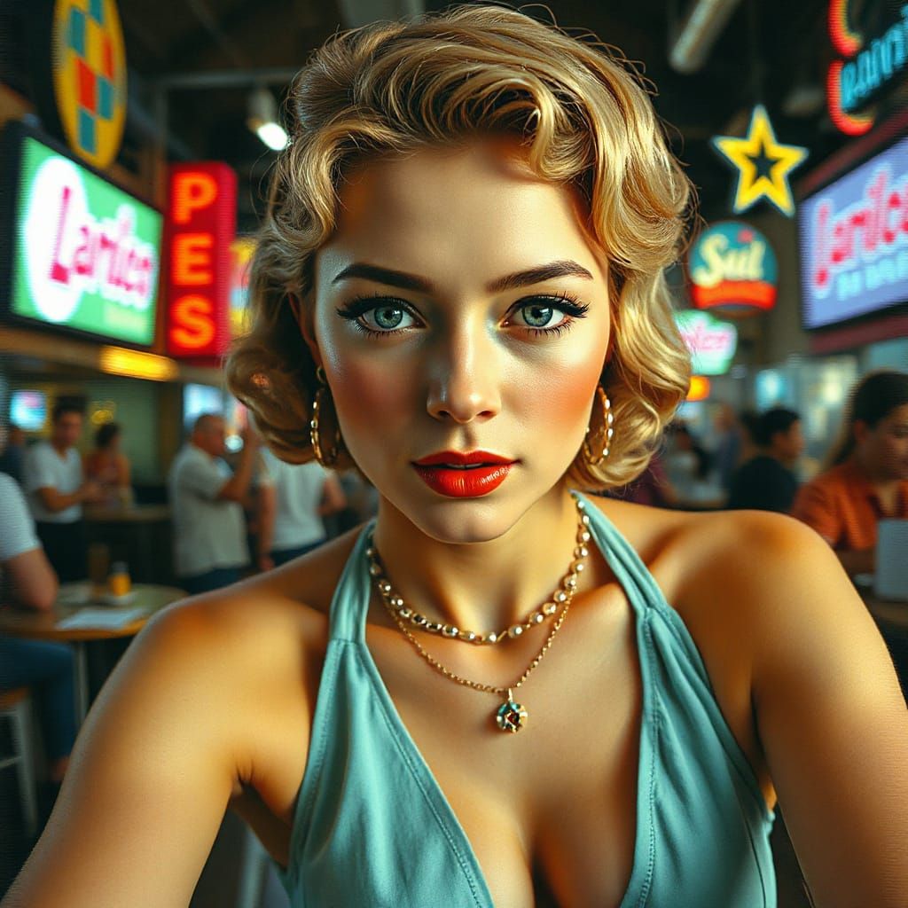 1950s Pin-Up Girl in Glitch Art Style