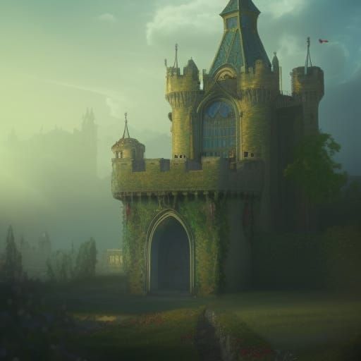 Epic Medieval Castle with Green Garden