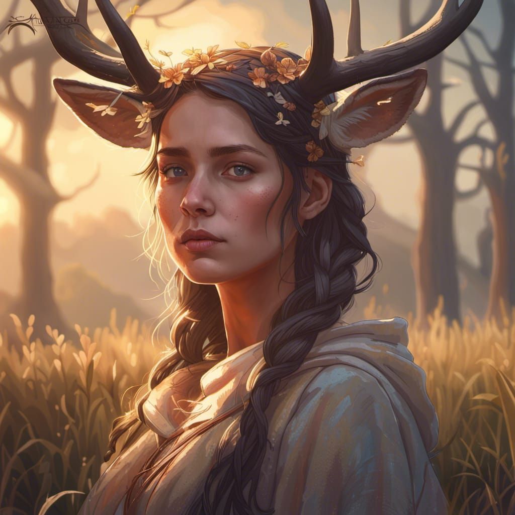 Deer Girl Portrait in Hyperdetailed Lighting