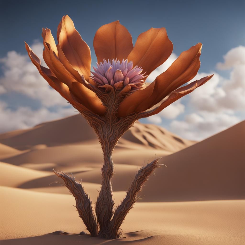 Single Desert Flower in Endless Sand, Fantasy Art