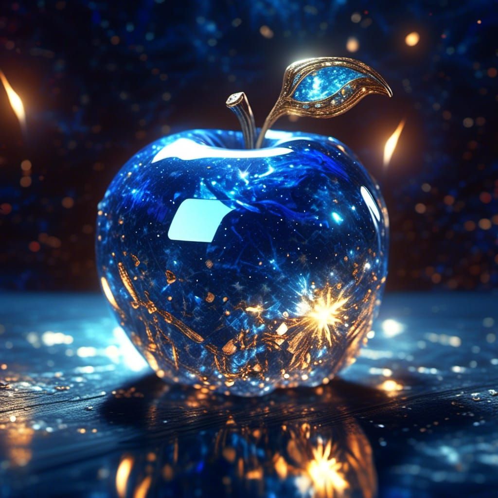 Crystal Apple Reflecting Stars in Digital Art