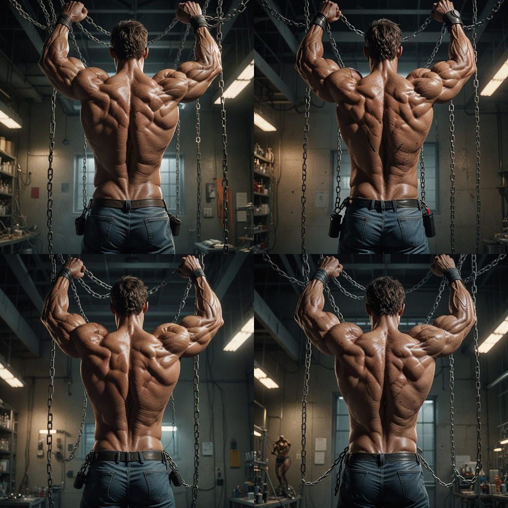 Hyperrealistic Superhero in Laboratory Chains