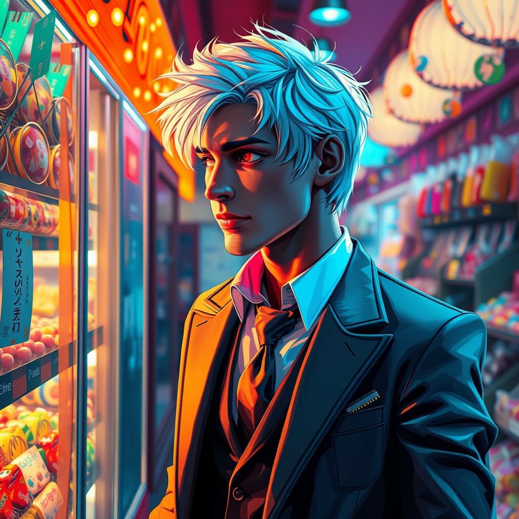 Elegant Man Shops for Valentine's Candy in a Vibrant Art Nou...