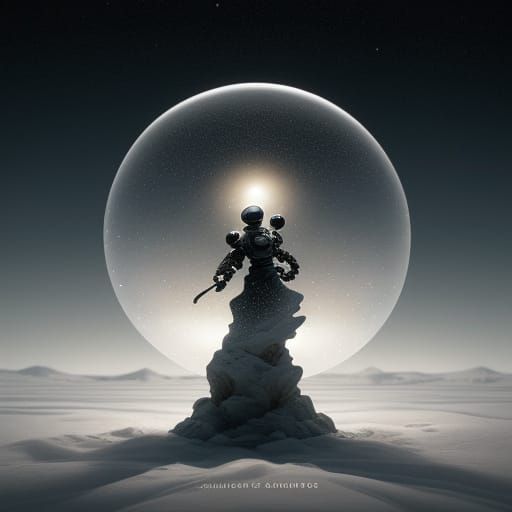 Ethereal Astronaut Embracing Heart in Sphere Landscape