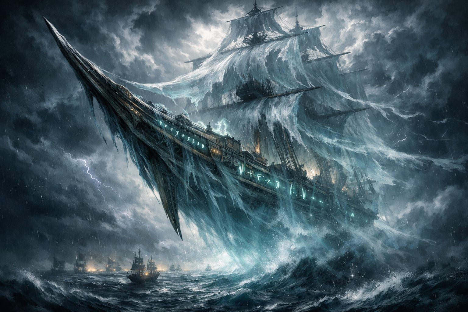 Spectral Warship Emerges From Stormy Seas