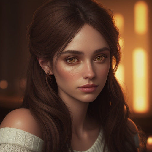 Ethereal Woman in a Classy Bar, Close-up Portrait in White O...