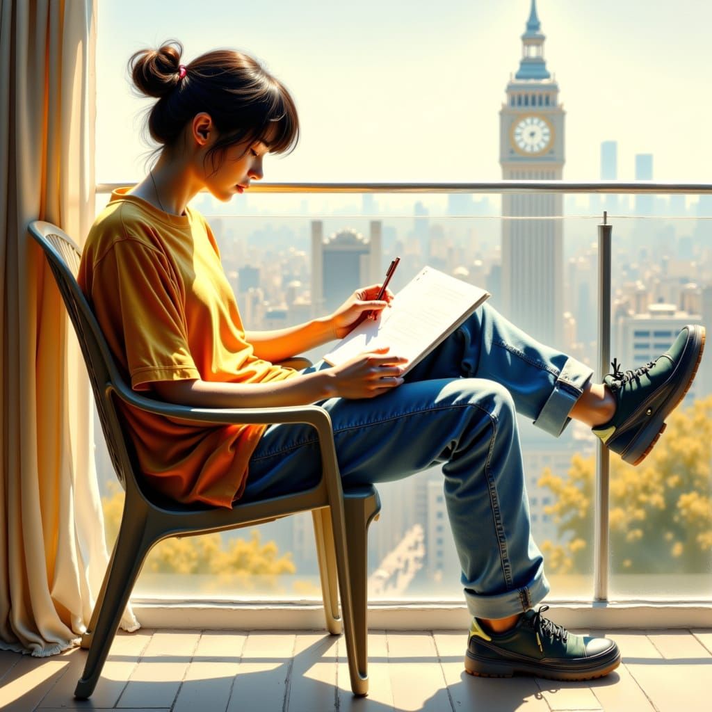 A Relaxed University Student Lost in Thought