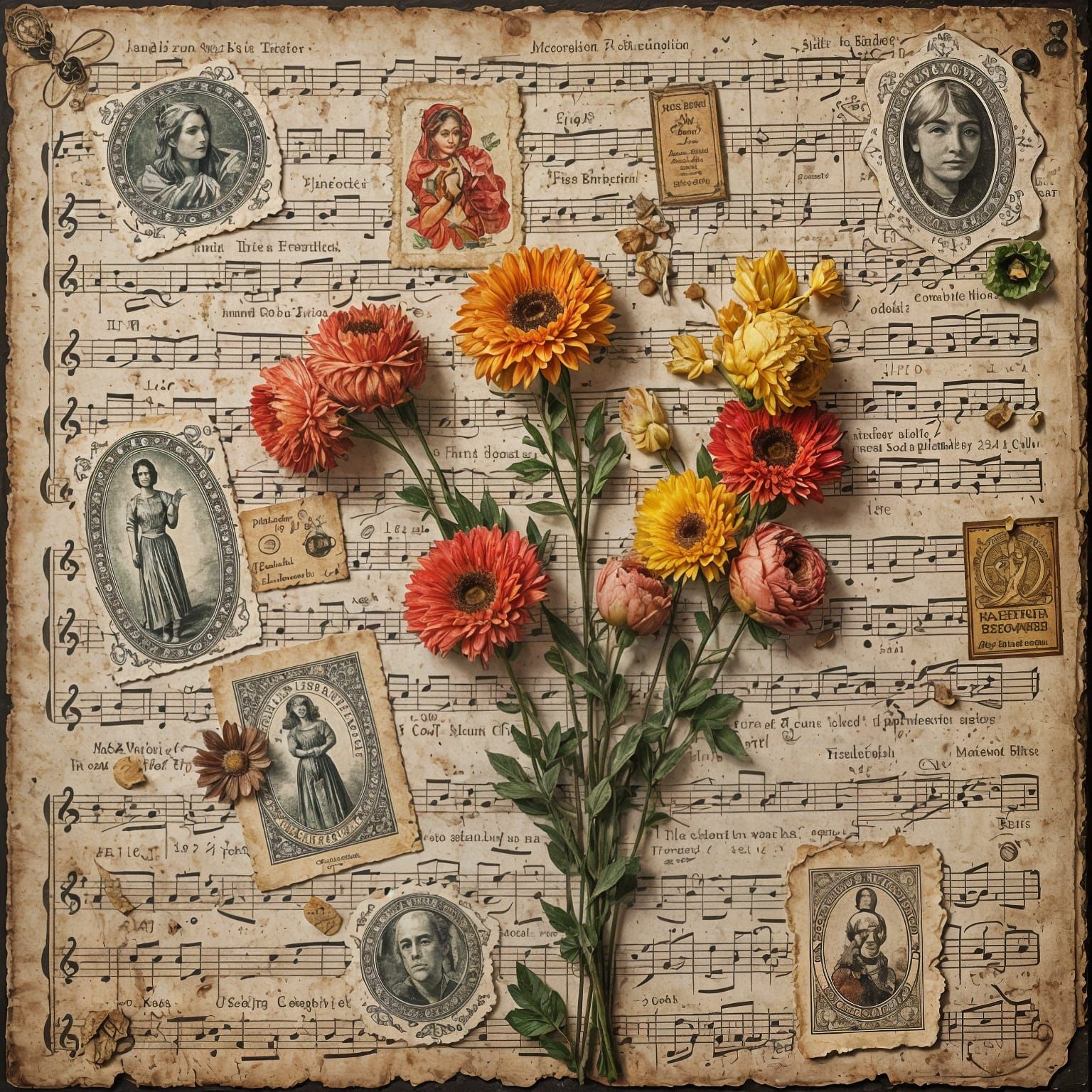 Vintage Collage of Ephemera in Intricate Details