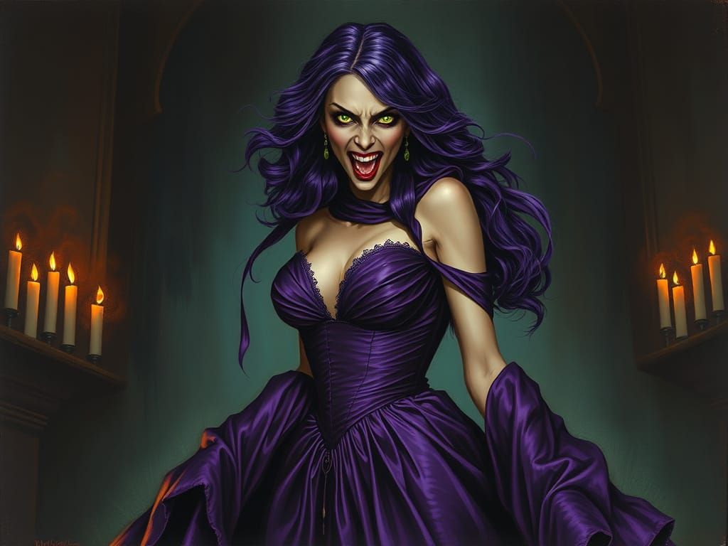 Vampire Woman in Purple Gown, Dark Fantasy Art