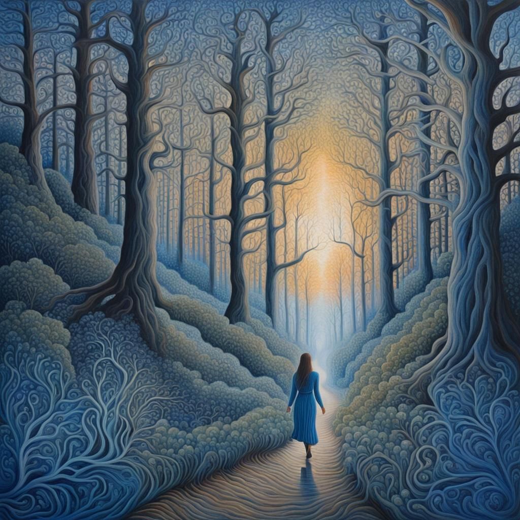Forest Walker in Silver Blue: A Dark Fantasy Gouache