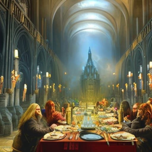 Fantasy Feast in Great Hall: Photorealistic Masterpiece