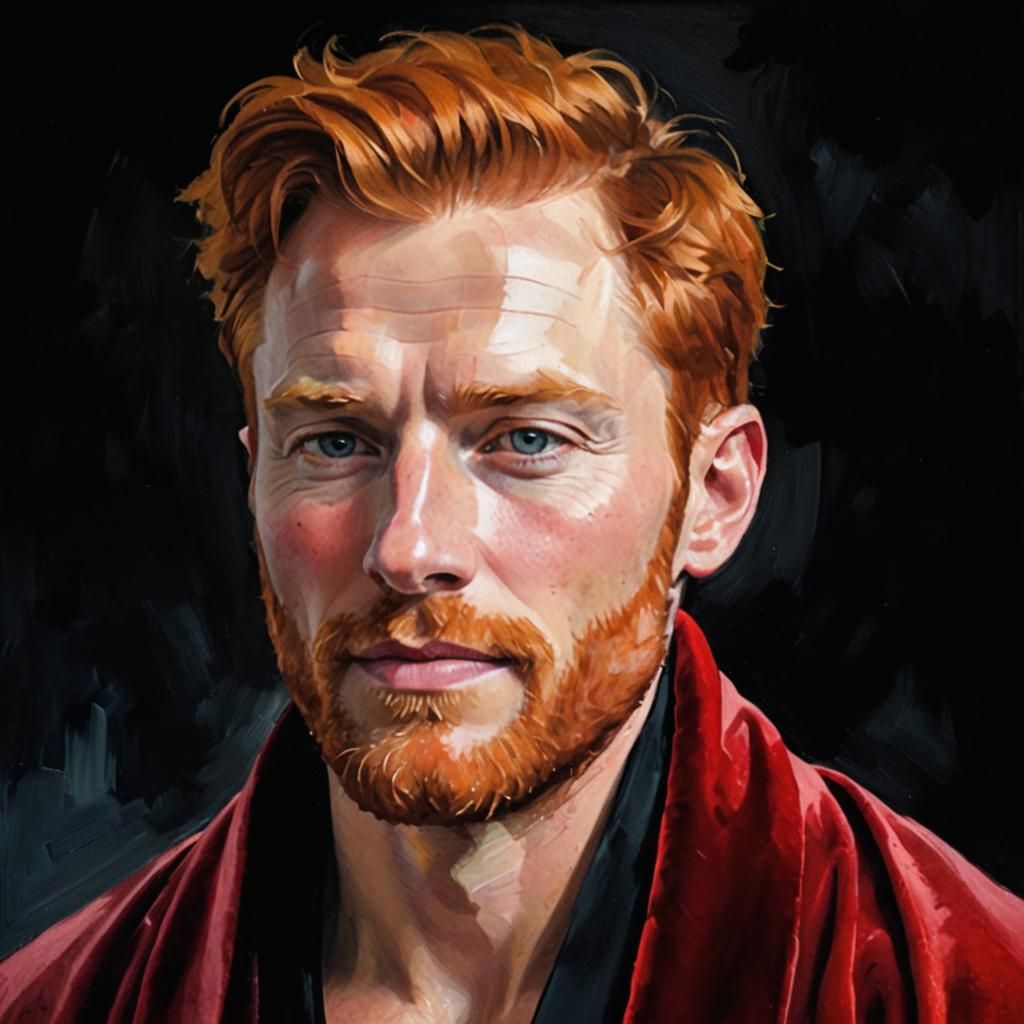 Expressionist Portrait of Ginger-Haired Man as Impasto Paint...