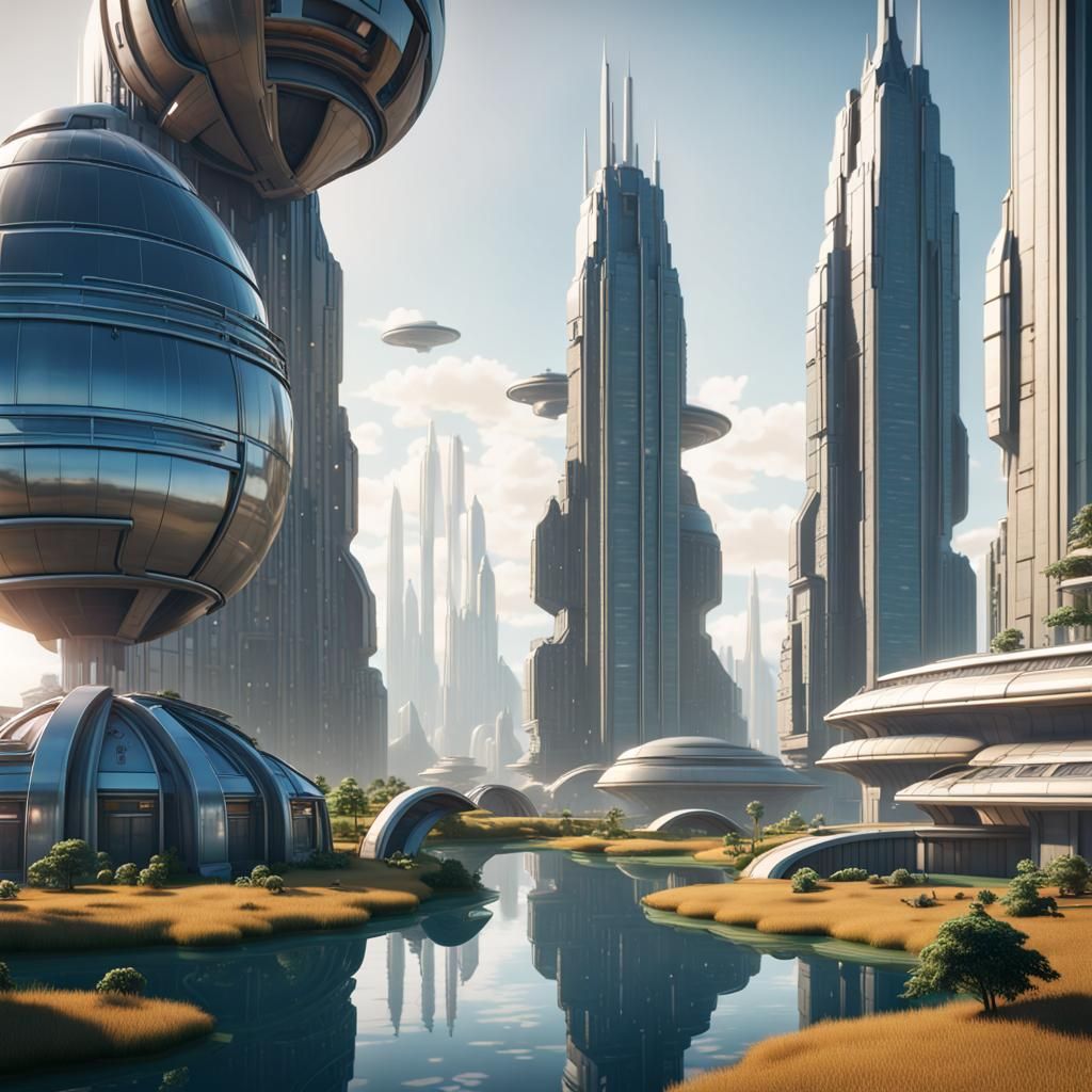 Futuristic Art Deco Utopian City in 8K