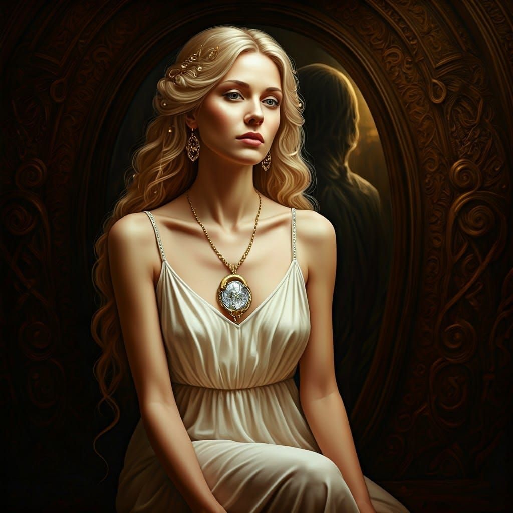 Enchanting Blonde Goddess in Mysterious Alcove