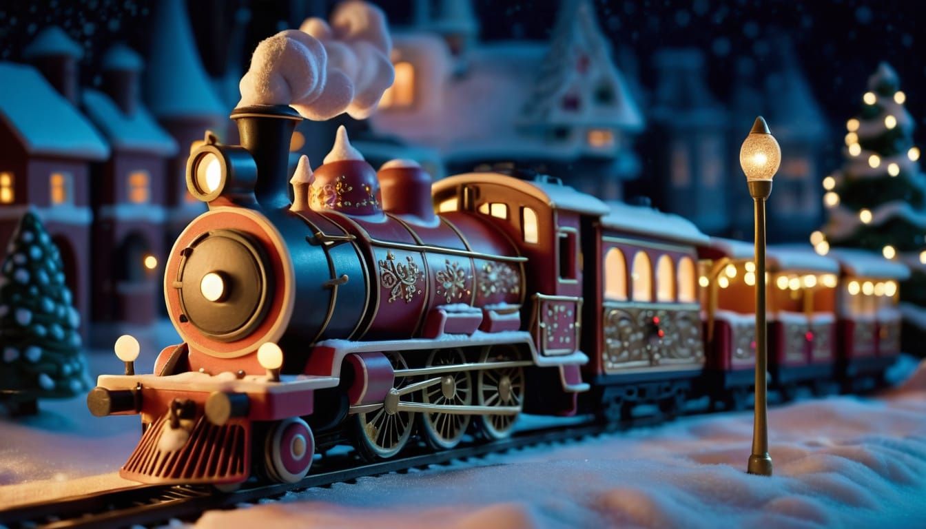 Festive Claymation Train in Winter Night
