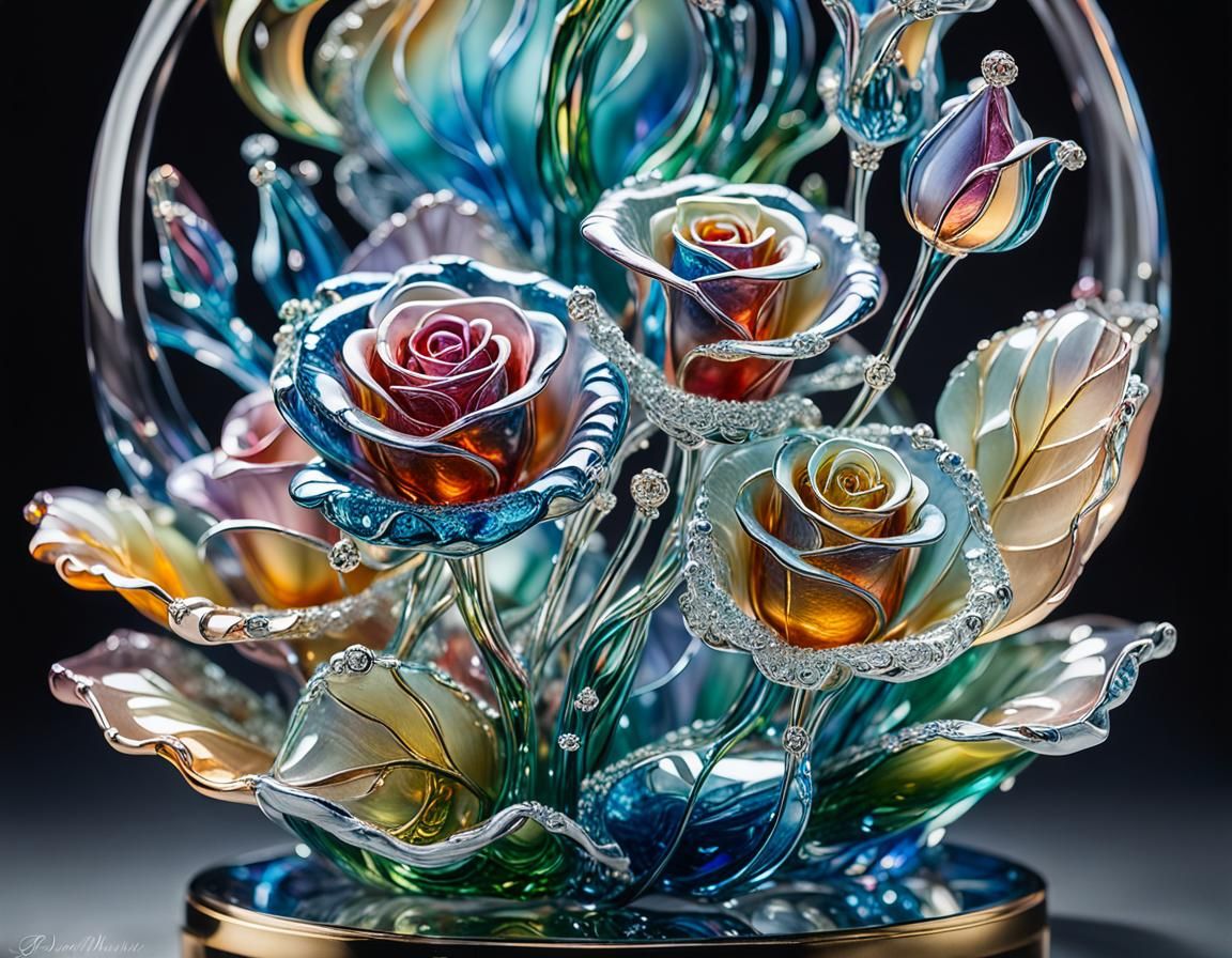 Enameled Glass Figurine of Roses