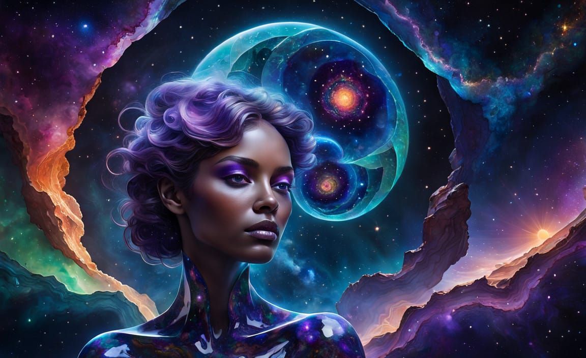 Iridescent Celestial Bodies in Cosmic Harmony