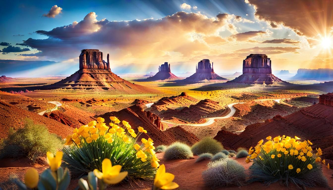 Monument Valley in Spring: A Golden Hour Panorama
