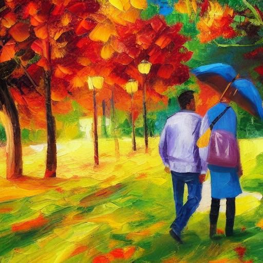 Gay Couple in Autumn Landscape, Van Gogh Style