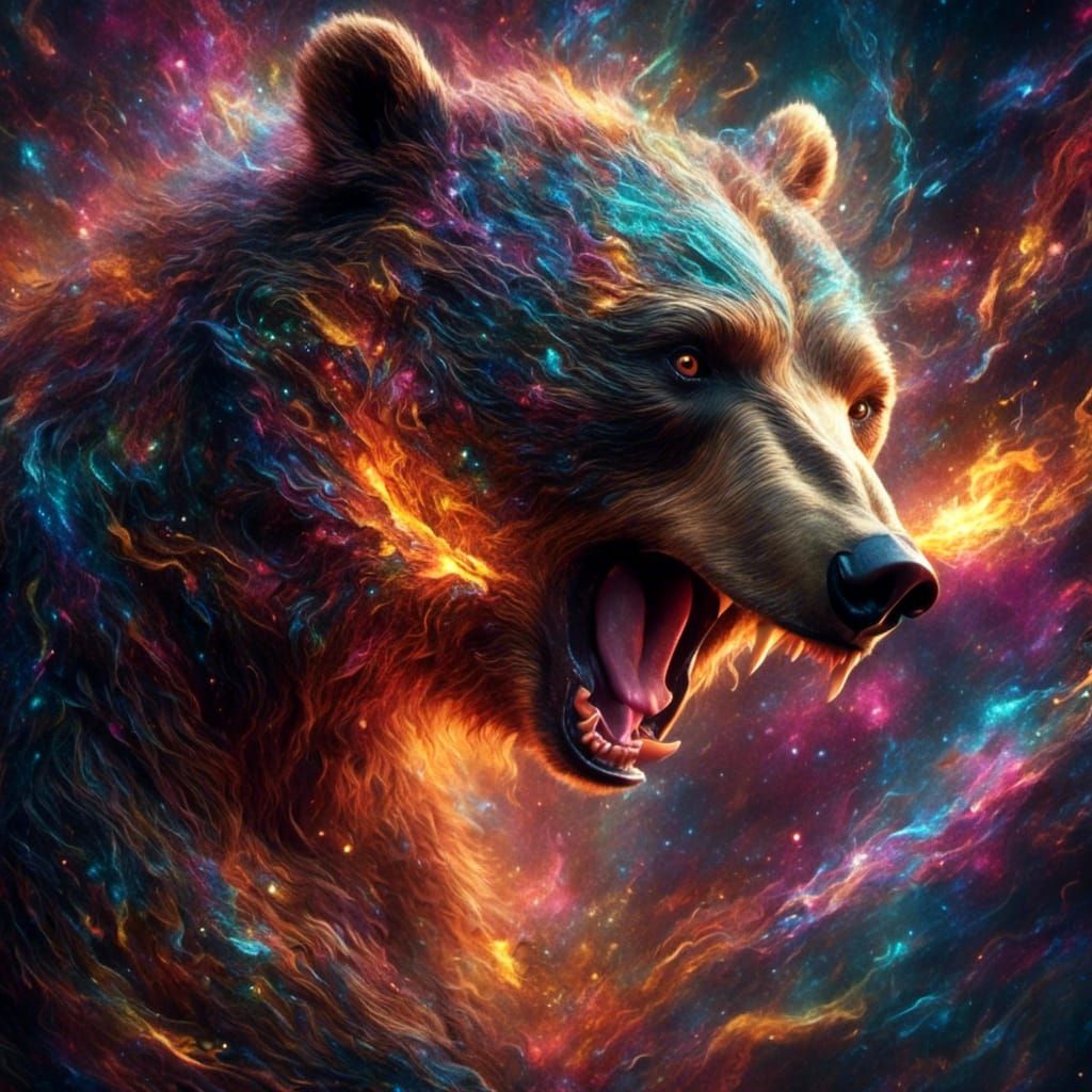 Fiery Bear Rearing Up in Digital Art