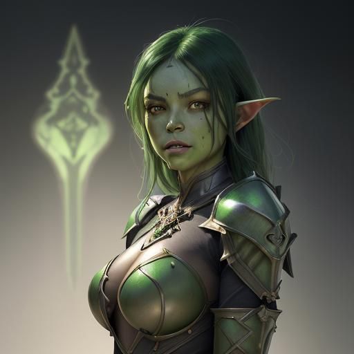 Female Goblin Warrior Portrait in Detailed Concept Art