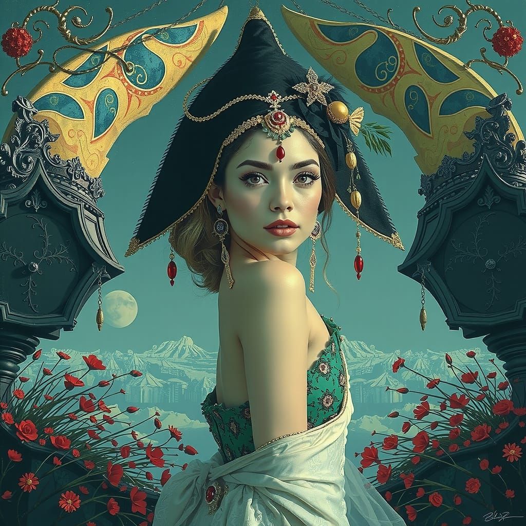 Woman in Mystical Setting, Surrealist Art