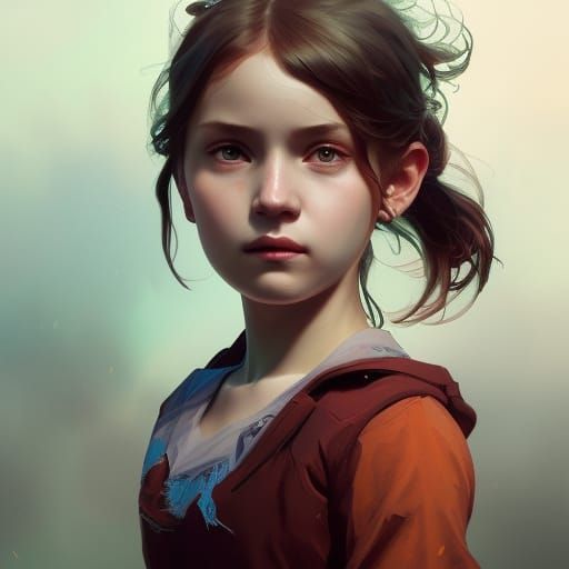 Detailed Portrait of School Girl in Digital Art Style