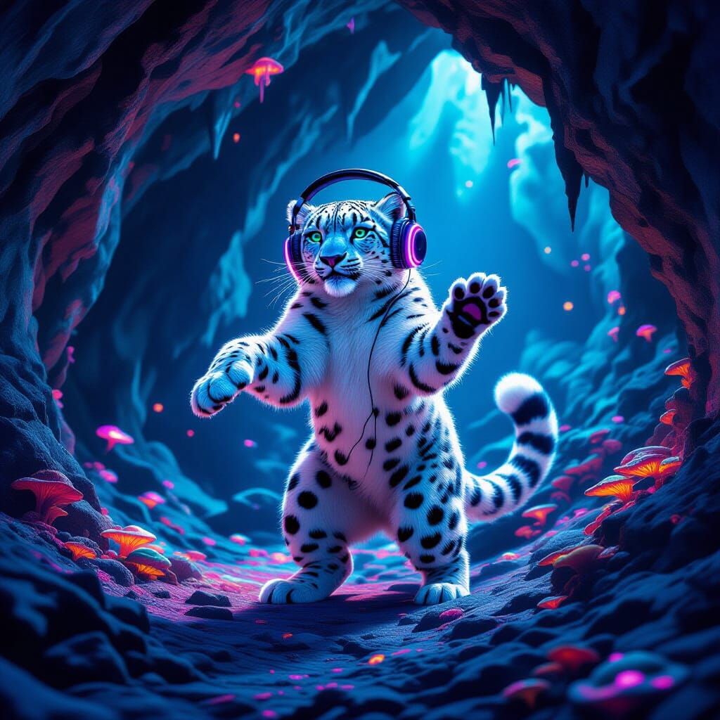 Snow Leopard at Underground Cave Rave Fantasy Art
