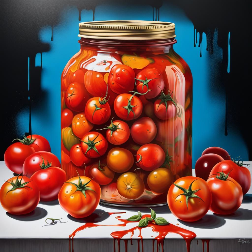Hyper-Realistic Marinated Tomatoes in Graffiti Art Style