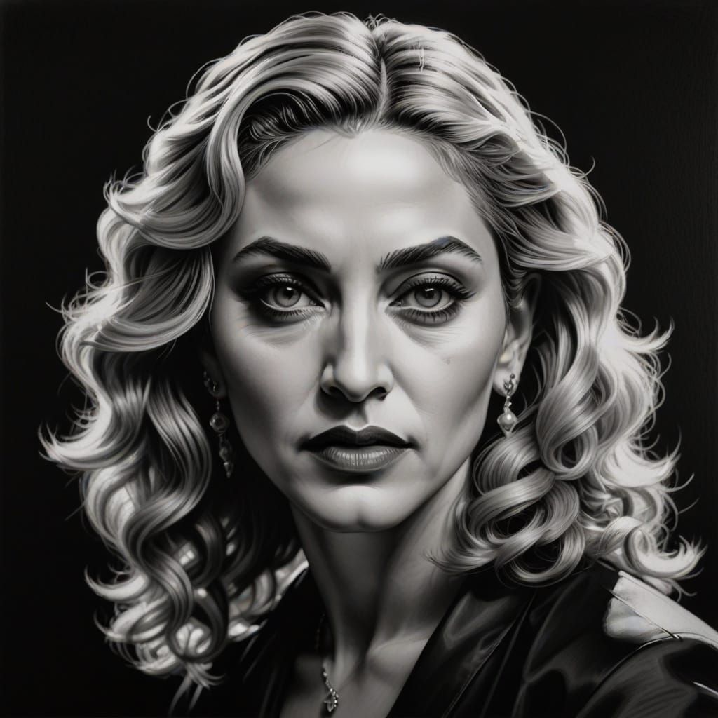 Hyperrealistic Madonna Caricature in Charcoal