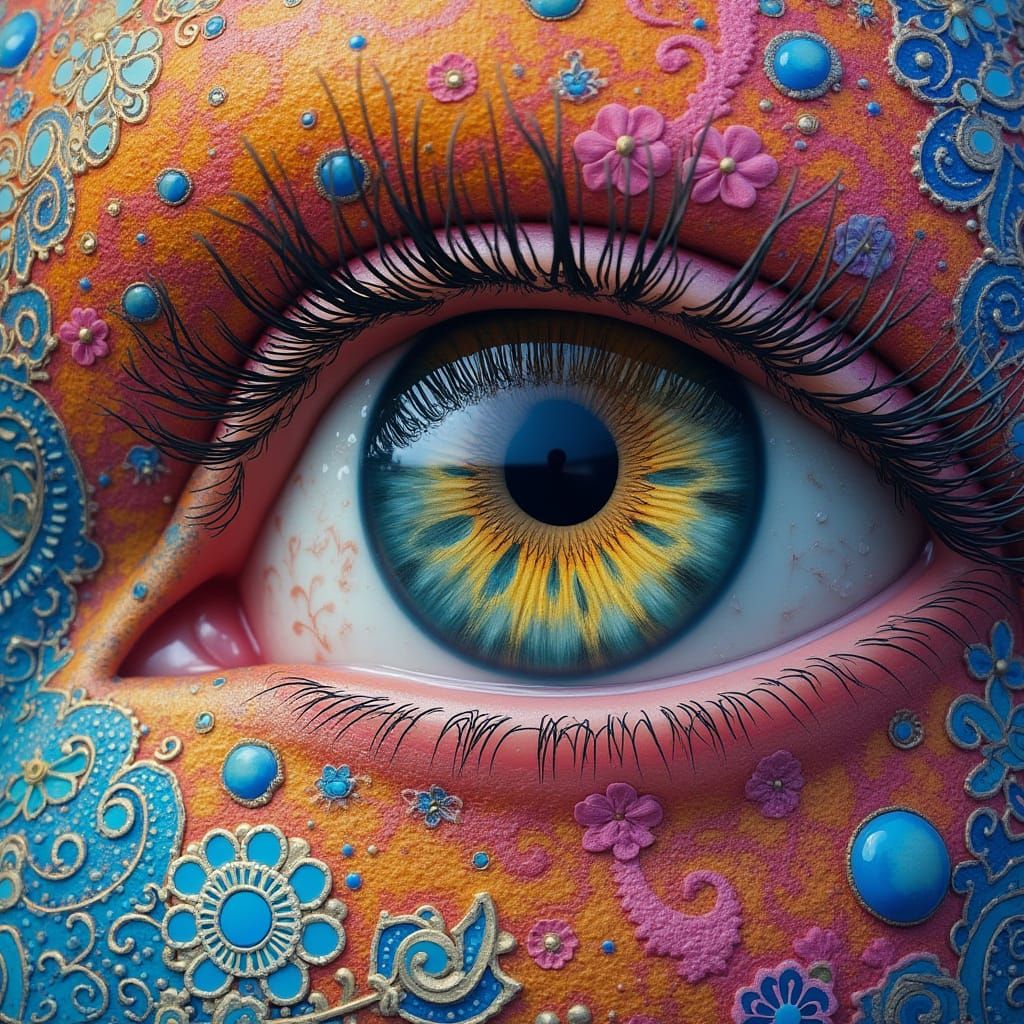 Colorful Eye with Swirling Patterns and Textures